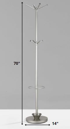 Homeroots 14" X 70" Champagne Powder Coated Steel Umbrella Stand Coat Rack  Powder Coated Steel 372946