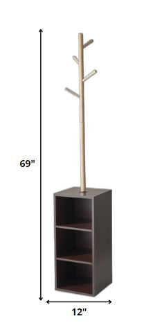 Homeroots 12" X 12" X 69" Walnut Walnut Storage Coat Rack  Wood 372950