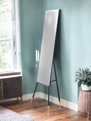 HomeRoots 57" Black Freestanding Cheval Mirror with Modern Metal Frame - Elegant Full-Length Reflection 372955