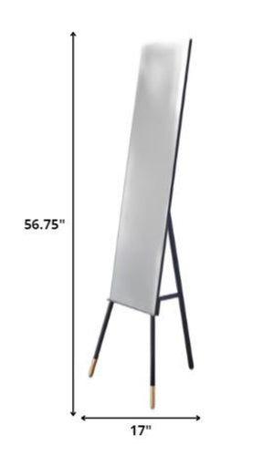 Homeroots 57" Black Rectangle Cheval Standing Metal Mirror - Elegant Full-length Design For Any Space  Metal,Solid Wood 372955