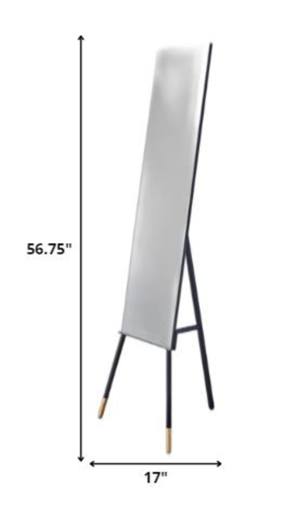 Homeroots 57" Black Rectangle Cheval Standing Metal Mirror - Elegant Full-length Design For Any Space  Metal,Solid Wood 372955