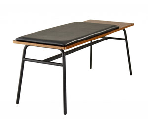 Homeroots 39" Brown And Black And Black Upholstered Faux Leather Bench  Metal 372958