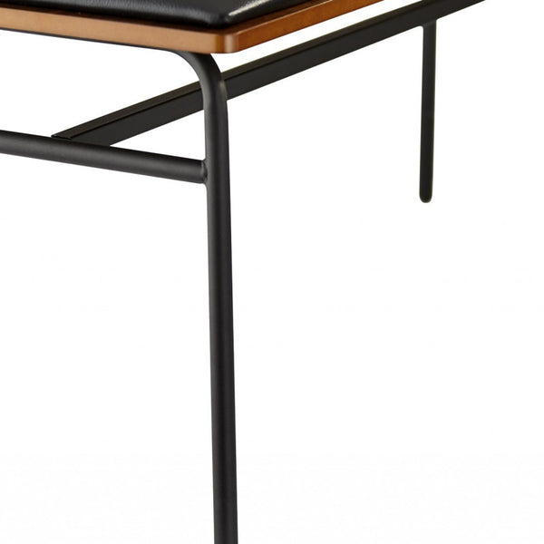 Homeroots 39" Brown And Black And Black Upholstered Faux Leather Bench  Metal 372958