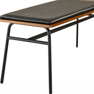 Homeroots 39" Brown And Black And Black Upholstered Faux Leather Bench  Metal 372958