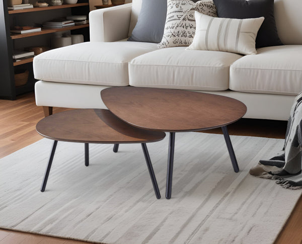 Homeroots 17" Black And Brown Solid Wood Round Nested Tables   372964