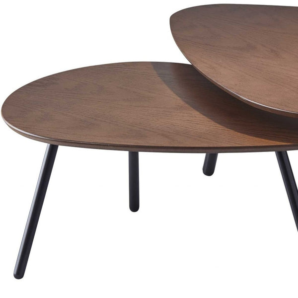 Homeroots 17" Black And Brown Solid Wood Round Nested Tables   372964