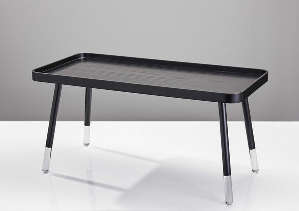 Homeroots 39" Modern Black And Clear Wood-acrylic Coffee Table With Splayed Legs - Unique Tray Top Design!   372968