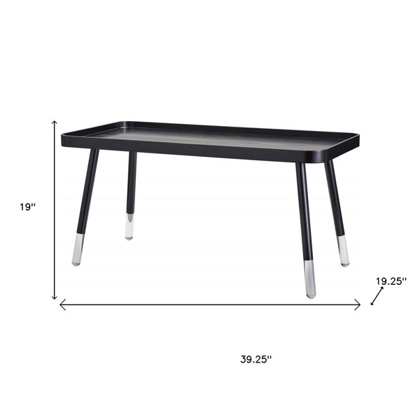 Homeroots 39" Modern Black And Clear Wood-acrylic Coffee Table With Splayed Legs - Unique Tray Top Design!   372968