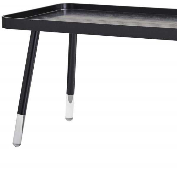 Homeroots 39" Modern Black And Clear Wood-acrylic Coffee Table With Splayed Legs - Unique Tray Top Design!   372968