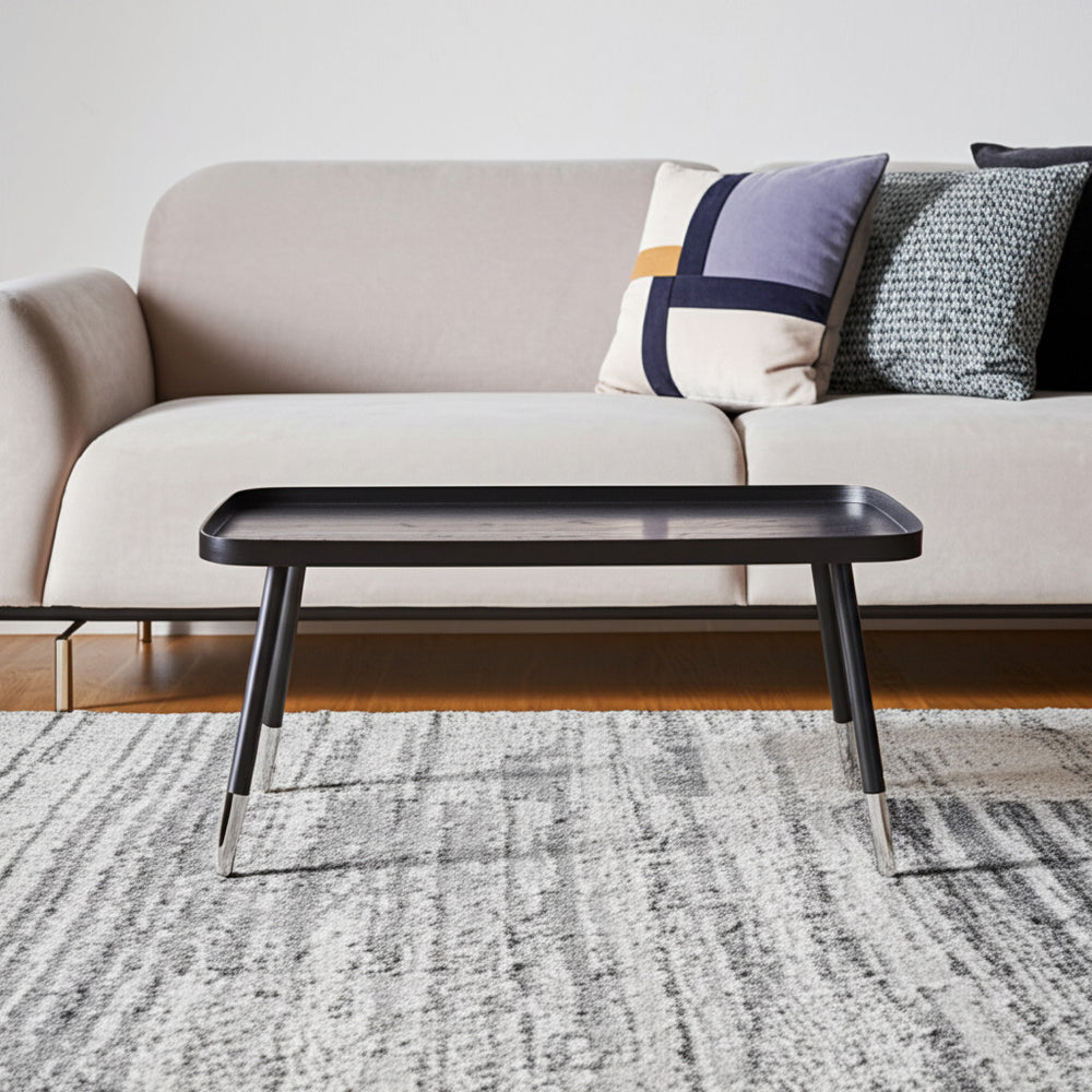 Homeroots 39" Modern Black And Clear Wood-acrylic Coffee Table With Splayed Legs - Unique Tray Top Design!   372968