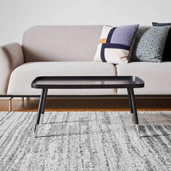 Homeroots 39" Modern Black And Clear Wood-acrylic Coffee Table With Splayed Legs - Unique Tray Top Design!   372968