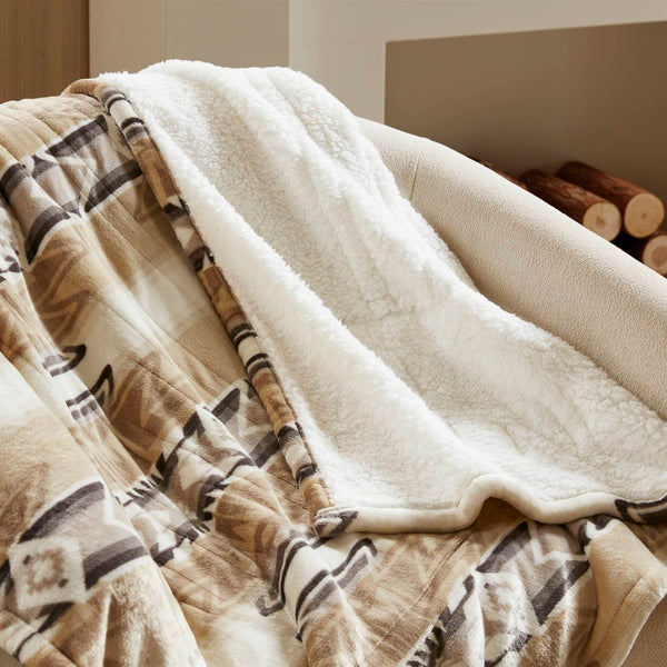 English Elm 1-piece Aztec Heated Throw with 12 Settings Auto Shutoff Soft Ivory Boho Blanket Multicolor B035P408334