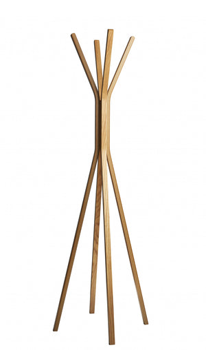 Homeroots 68" Natural Modern Wood Coat Tree Rack Natural Wood 372978