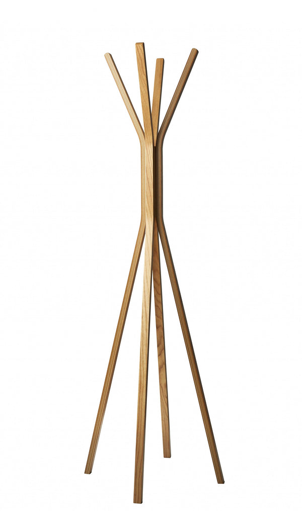 Homeroots 68" Natural Modern Wood Coat Tree Rack Natural Wood 372978