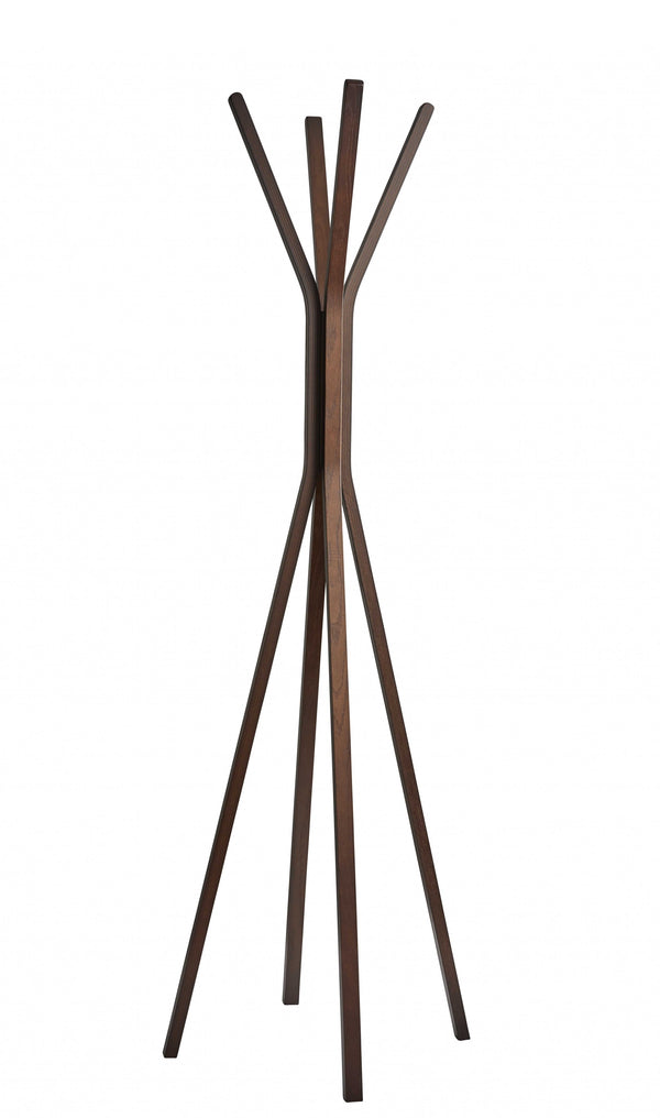 Homeroots 16.5" X 16.5" X 68.25" Walnut  Coat Rack Walnut Wood 372979