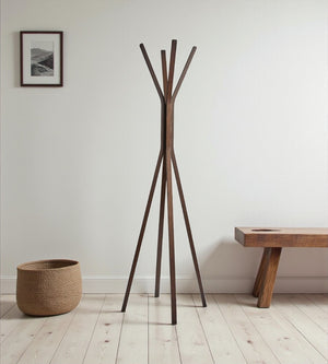 HomeRoots 68" Modern Wood Coat Tree Rack - Space-Saving Design for Entryways, Offices & Scandinavian Decor Walnut 372979