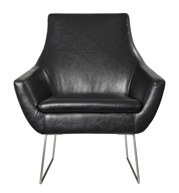 Homeroots Distressed Black Faux Leather Armchair Black  372982