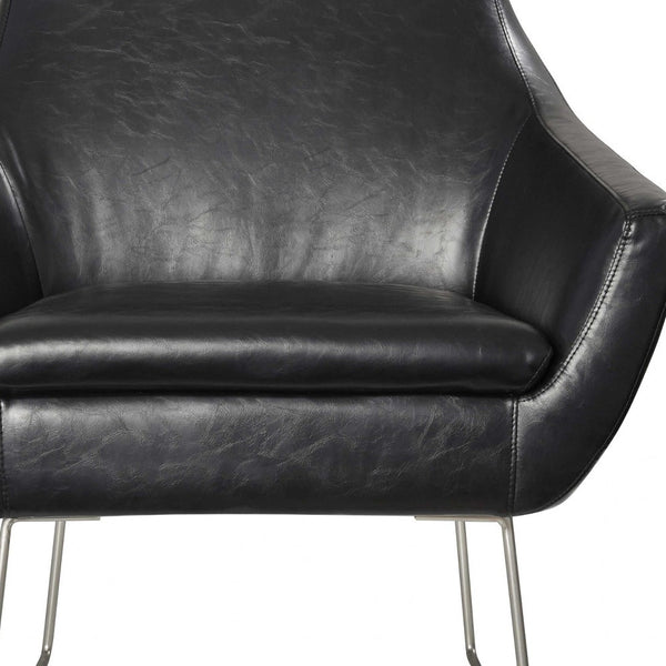 Homeroots Distressed Black Faux Leather Armchair Black  372982