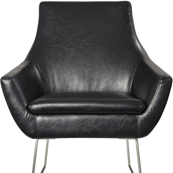 Homeroots Distressed Black Faux Leather Armchair Black  372982