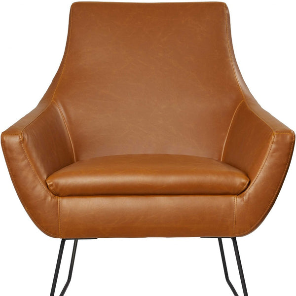Homeroots Retro Mod Distressed Camel Faux Leather Arm Chair Brown  372983
