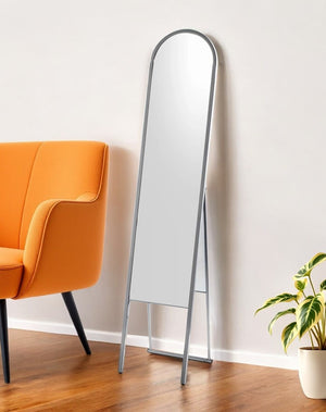 Homeroots 64" Silver Arch Metal Framed Freestanding Mirror White Metal 372988