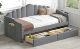 English Elm Twin Size Upholstered Daybed With 2 Drawers ,Velvet Sofabed With Usb Charging Ports,No Box-Spring Needed,Gray