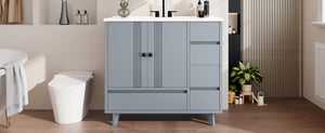 English Elm 36" Freestanding Bathroom Vanity Solid Wood Cabinet Ceramic Basin Four Drawers White W1580P382509