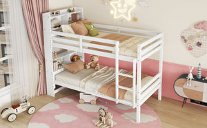 English Elm Twin Over Twin Bunk Bed With Integrated Shelves, Safety Guardrails & Convertible Design, White Finish W504S00214-GIGA
