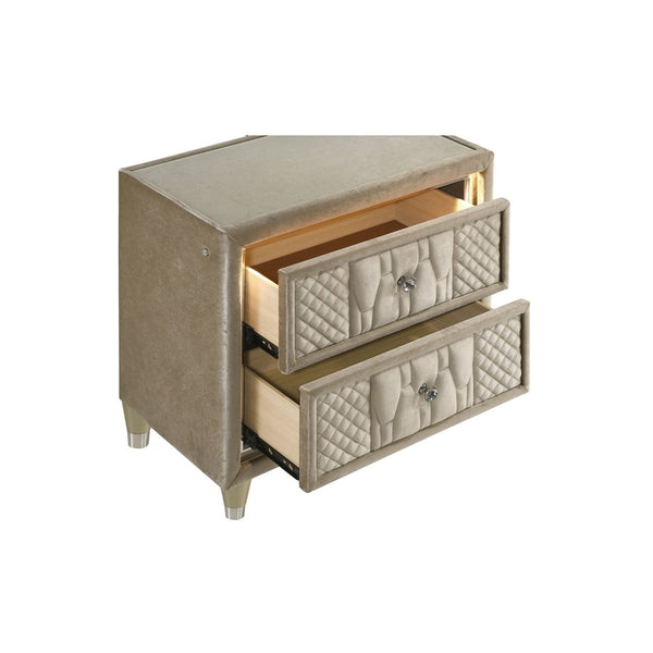 English Elm 2-drawer Quilted Velvet Nightstand with Led Lighting and Usb Charging Glam Bedroom B016P453630