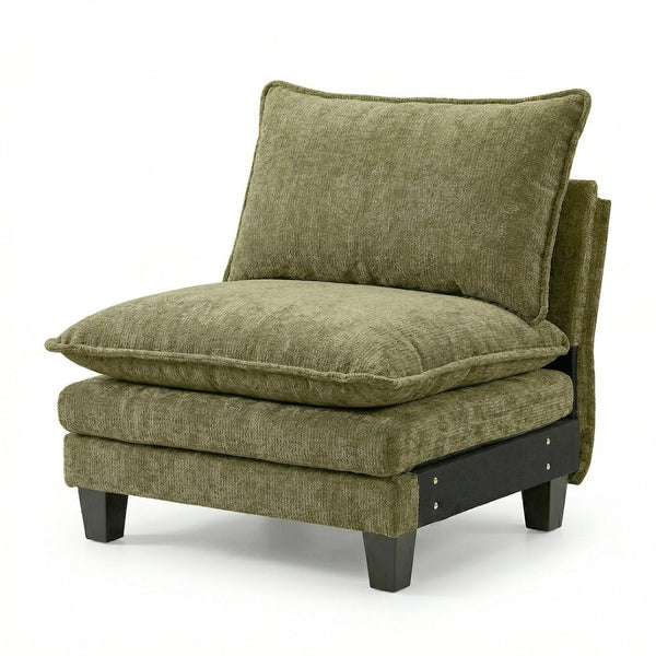 English Elm Armless Chenille Club Chair Oversized Plush Seat for Modern Living Room Reading Nook Green W2519P486547