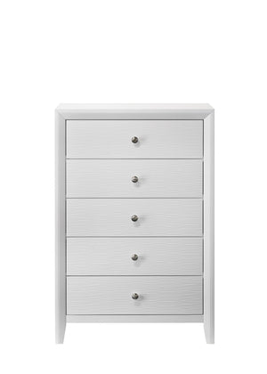 English Elm 1pc Contemporary 5-Drawer Chest with Round Knobs, Sleek Top and Wood-Pattern Fronts for Bedroom Storage White 33.5 L x 18.4 W x 49.8 H B011P345924