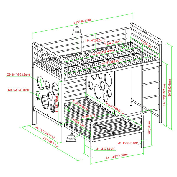 English Elm Walker Edison - Modern Geo Cutout Colorful Twin L-Shaped Bunk Bed – White / Cool Grey