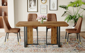 English Elm Table And Chair Set - Modern 67" Wood-Textured Mdf Dining Table With 4 Cozy Brown Suede Chairs W1151S01949-GIGA