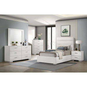 English Elm Dulcey Faux Leather Twin Bed Channel Tufted Headboard Low Profile Modern Frame B062S01517