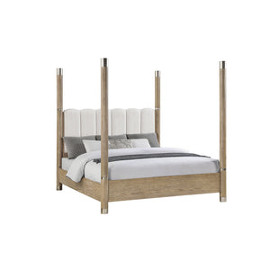 English Elm Sarai Plush Four-Post Brown Bedroom Set with Upholstered Headboard, Metal Accents & Spacious Drawers King B201S00413