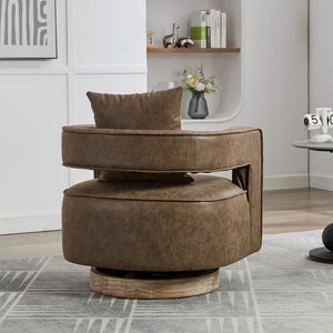 English Elm 28.9"w Swivel Barrel Accent Chair Faux Leather Open Back with Rubberwood Base Coffee W3188P417875