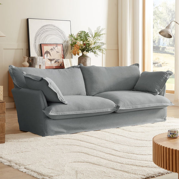 English Elm 87.4'' Modern Comfy Upholstered Sofa Cloud Couch with Deep Seats, Removable Covers, Plush Pillows, Grey W2357P254994