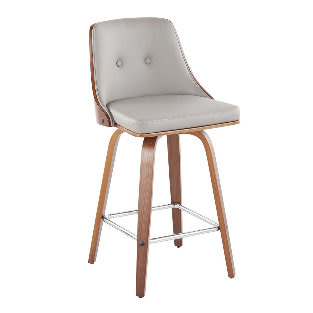 English Elm 26" Swivel Counterstools with Tufted Faux Leather Walnut Legs and Chrome Footrest Set of 2 B202S00307