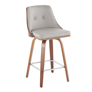 English Elm 26" Swivel Counterstools with Tufted Faux Leather Walnut Legs and Chrome Footrest Set of 2 B202S00307