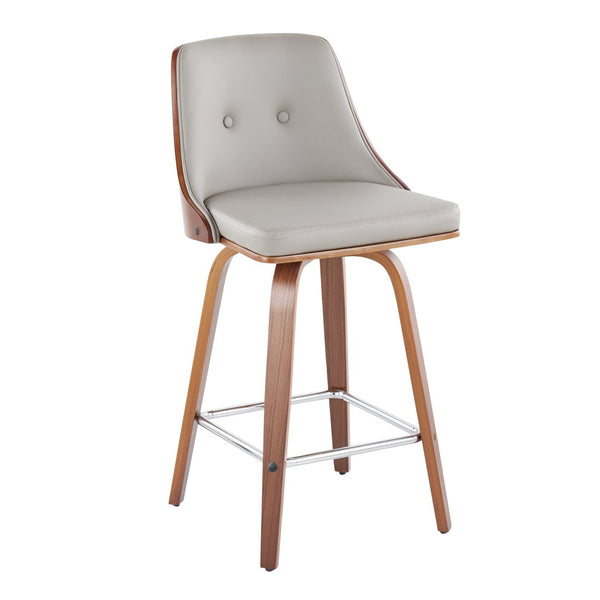 English Elm 26" Swivel Counterstools with Tufted Faux Leather Walnut Legs and Chrome Footrest Set of 2 B202S00307