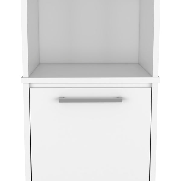 English Elm Eiffel White Kitchen Pantry Cabinet with Soft-Close Door, Two Open Shelves & Two Interior Shelves B20091907