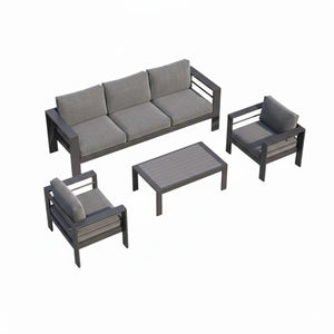 English Elm 4-piece Aluminum Outdoor Conversation Set with Rust-proof Matte Frame and Wpc Coffee Table Dark Grey B082S00090