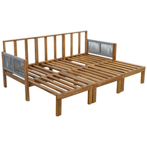 English Elm Outdoor Acacia Wood Dining Set Seats Six with Cushioned Armrest Chairs for Patio Grey,Natural Wood N719Z000220E