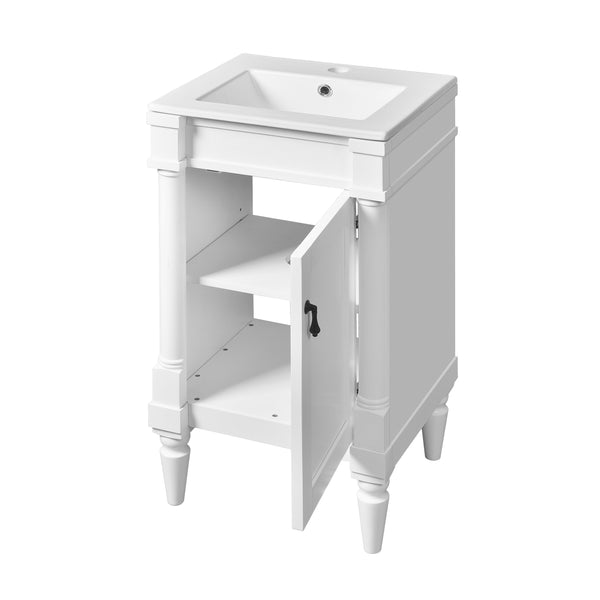 English Elm 18-Inch Modern Bathroom Vanity with Sink Compact Retro Design Durable MDF & Solid Wood Legs Storage-Friendly White N710P257401K