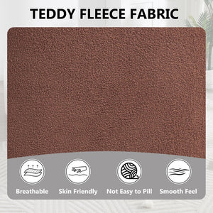 English Elm 360° Swivel Barrel Chair Teddy Fleece Upholstery with Pillow for Bedroom Reading Nook Brown W1803P362981