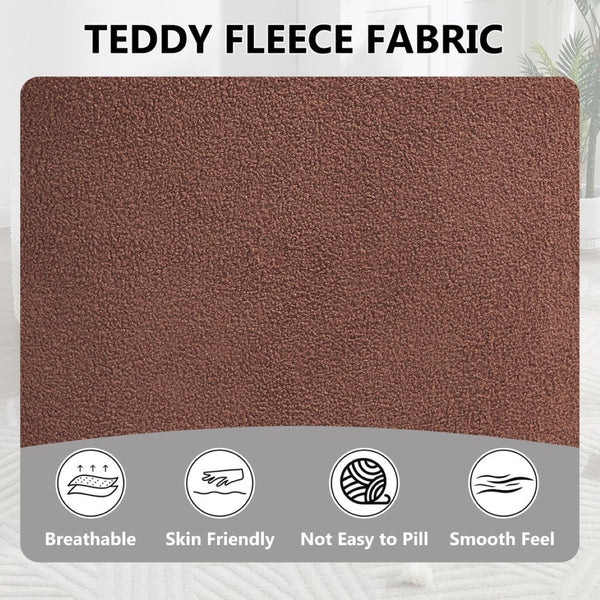 English Elm 360° Swivel Barrel Chair Teddy Fleece Upholstery with Pillow for Bedroom Reading Nook Brown W1803P362981
