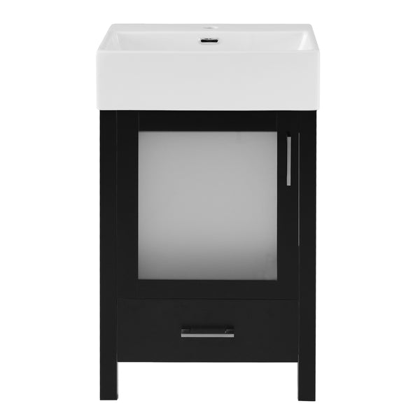 English Elm 20-Inch modern bathroom vanity with ceramic sink, soft-close door and ample storage for small spaces Black WF324691AAB