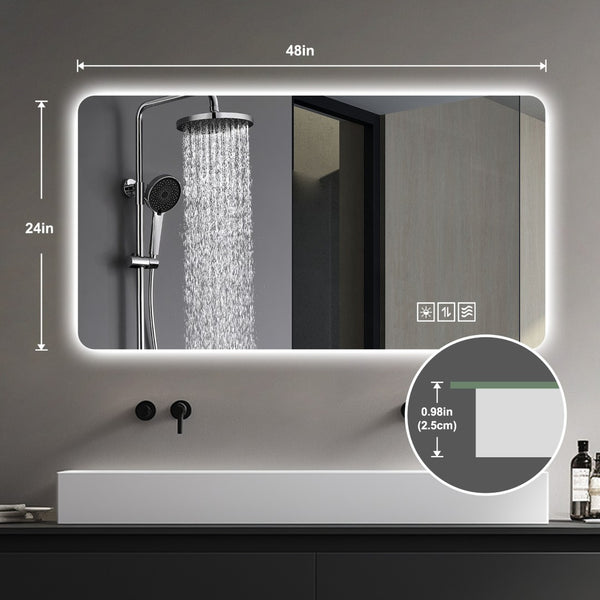 English Elm Wall Mounted Led Bathroom Mirror with Anti Fog Tri Color Lighting and Ip44 Protection W2071P465808