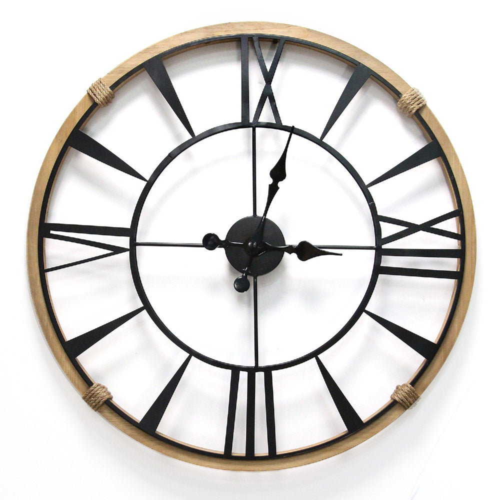 Homeroots Round Metal  Wood Frame Columbus  Wall Clock  Metal 373143