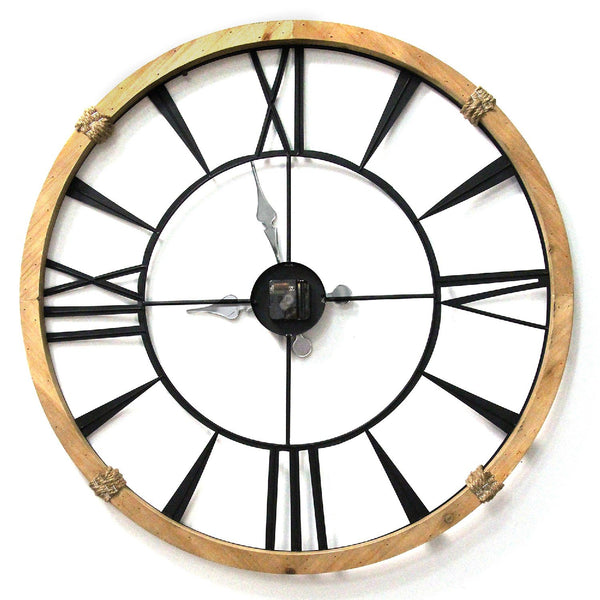 Homeroots Round Metal  Wood Frame Columbus  Wall Clock  Metal 373143